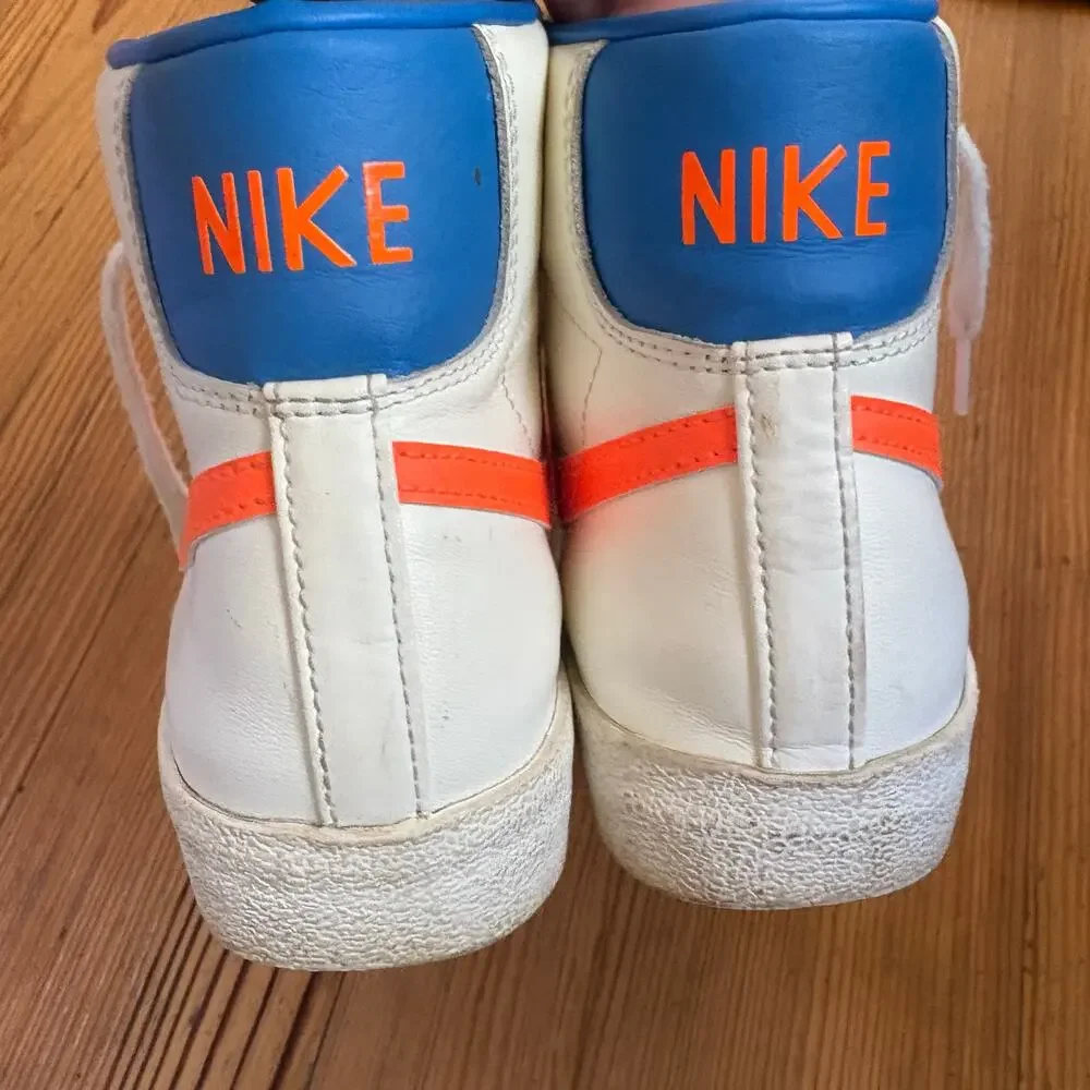 Nike Blazers white‎ royal blue neon orange high top lace up sneakers SIZE 7